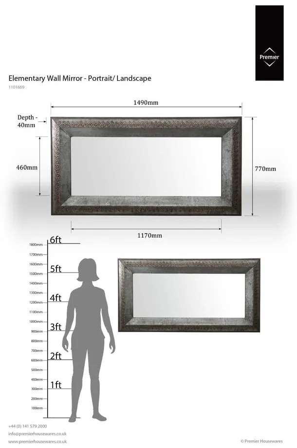Стенно огледало 77x149 cm Elementary - Premier Housewares