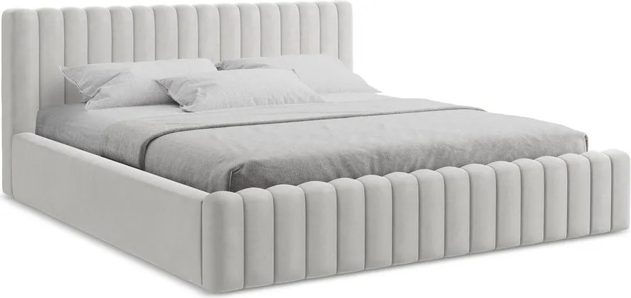 Двойно легло 180x200 cm тапицирано с място за съхранение с включена подматрачна рамка в сребрист цвят Lemi – Makamii