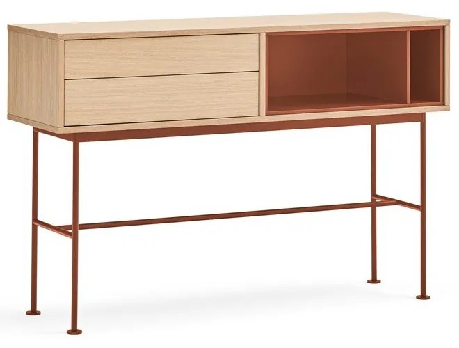 Конзолна маса в тухленочервено с дъбов фурнир Yoko - Teulat