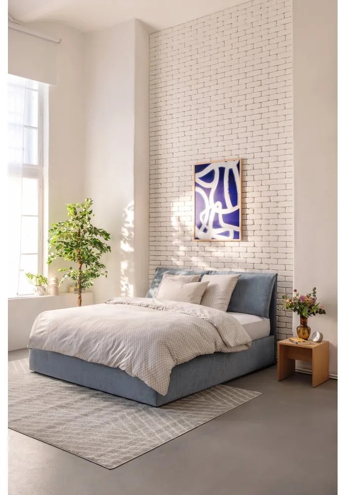 Синьо тапицирано двойно легло с място за съхранение и включена подматрачна рамка 160x200 cm Myra Pillow – Bonami Selection