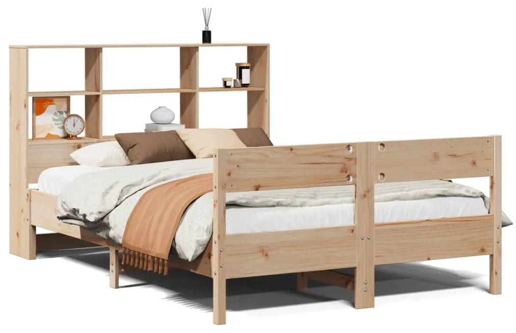 3322987 vidaXL Легло с етажерка за книги, без матрак, 140x200 см, бор масив