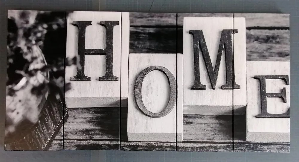 картини от 5 части – Букви Home в черно-бяло