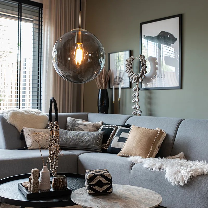 Смарт висяща лампа месинг с димно стъкло 30 см вкл. WiFi ST64 - Ball