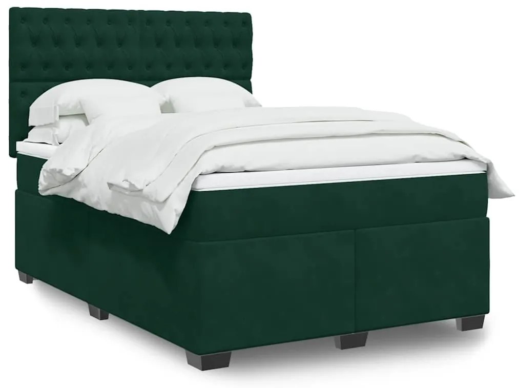 3290963 vidaXL Боксспринг легло с матрак, тъмнозелено, 160x200 см, кадифе