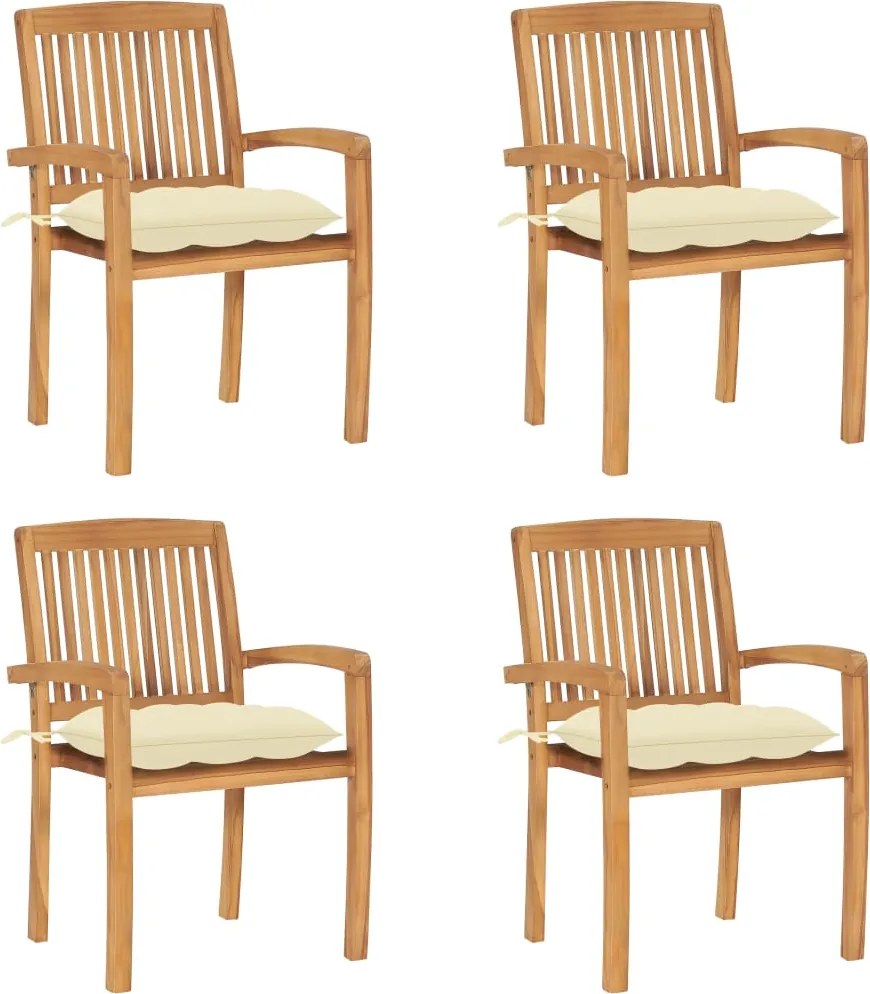 3073257 vidaXL Стифиращи градински столове с възглавници 4 бр тик масив