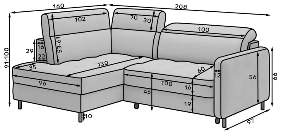 Жълт кадифен разтегателен ъглов диван с място за съхранение (ляв ъгъл L форма) Barea – ELTAP