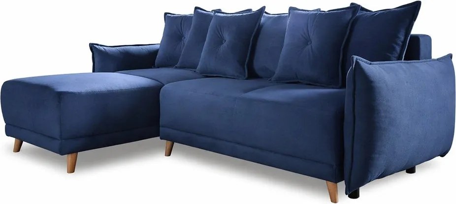 Тъмносин ъглов разтегателен диван от велур (променлив) Lazy Lukka - Miuform