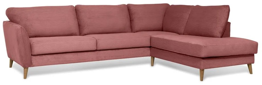 Розов ъглов диван от рипсено кадифе (десен ъгъл) Paris – Scandic