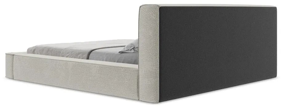 Светлосиво тапицирано двойно легло с място за съхранение и решетка 140x200 cm Noho - Makamii