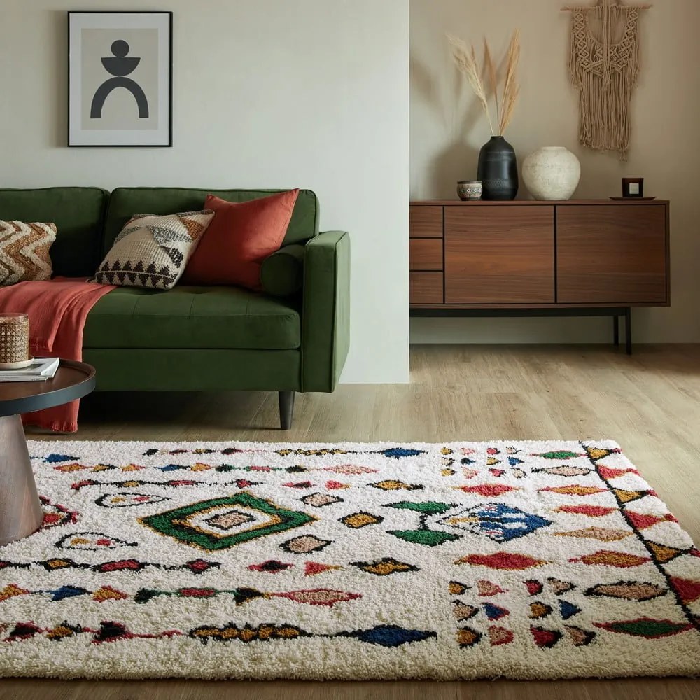 Кремав ръчно изработен вълнен килим 160x230 cm Moroccan Fes – Flair Rugs