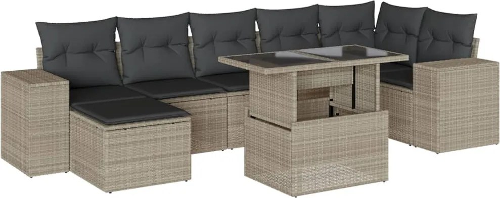 3269322 vidaXL Градински комплект с възглавници, 8 части, светлосив полиратан