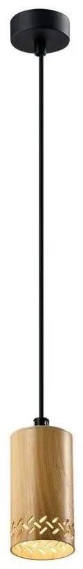 Черна висяща лампа с дървен абажур ø 7 cm Tubo - Candellux Lighting