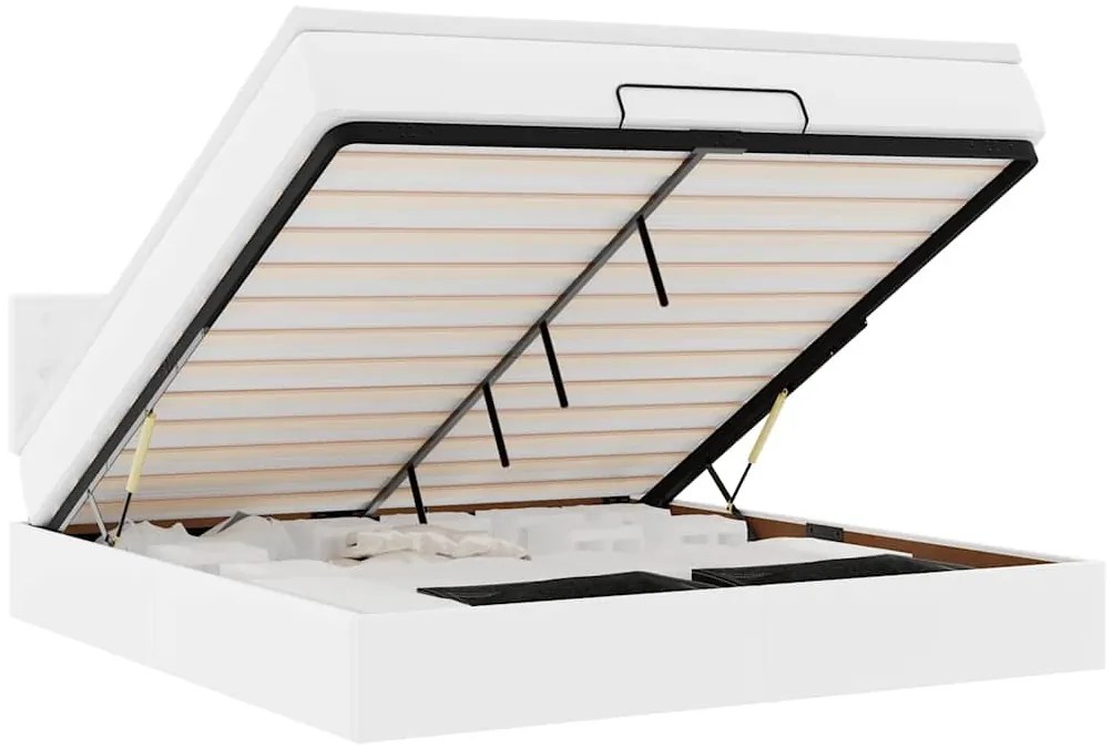 3312163 vidaXL Османска легло с матраци&LED, бяло, 160x200 см, изкуствена кожа