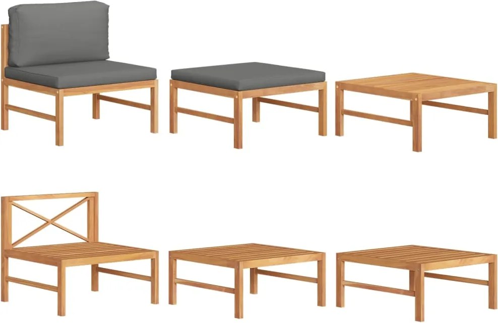 316115 vidaXL Градински комплект с тъмносиви възглавници, 3 части, тик