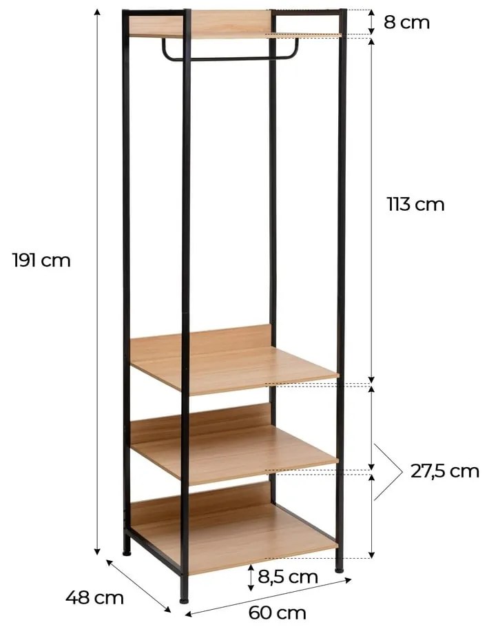Отворен гардероб в естествен цвят 60x190x48 cm Armarios – Casa Selección