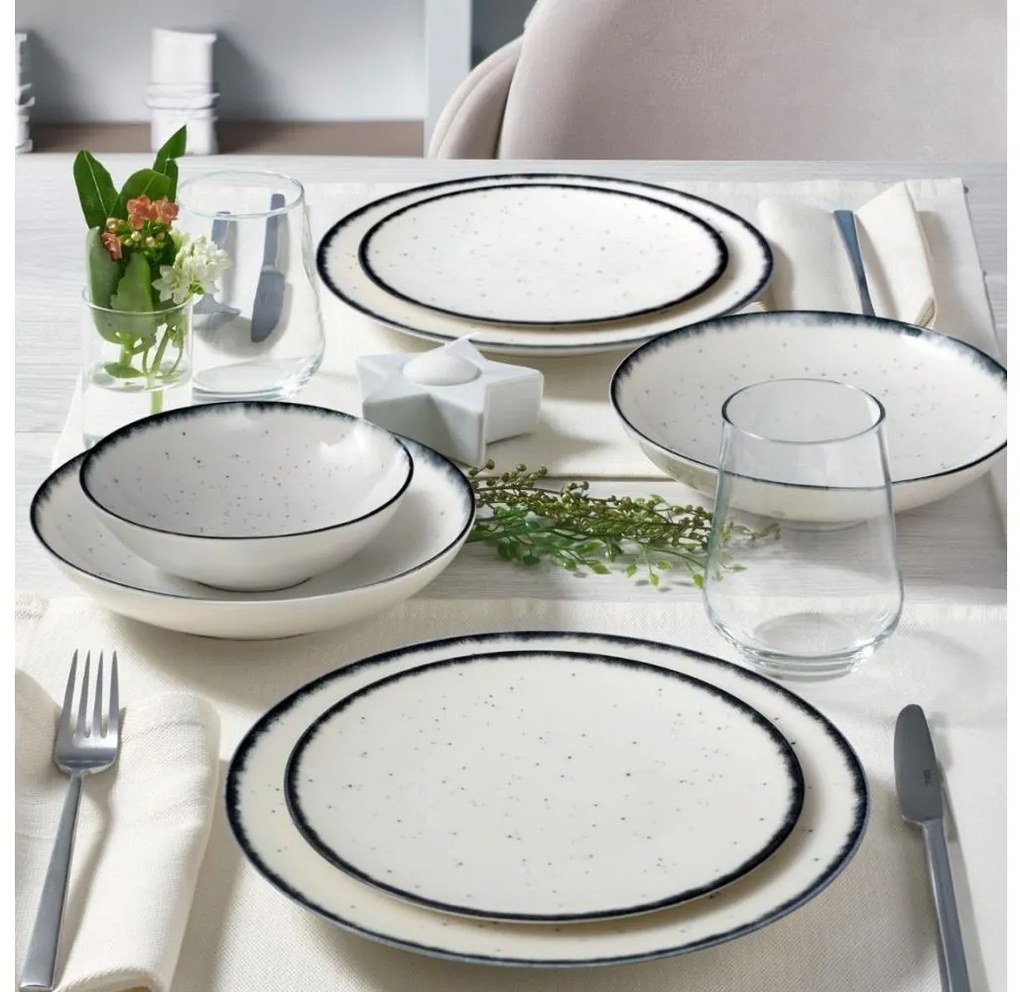 Комплект за хранене 24 части бял/черен/порцелан