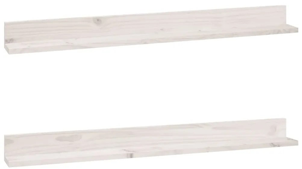 823610 vidaXL Стенни рафтове, 2 бр, бели, 110x11x9 см, масивно борово дърво
