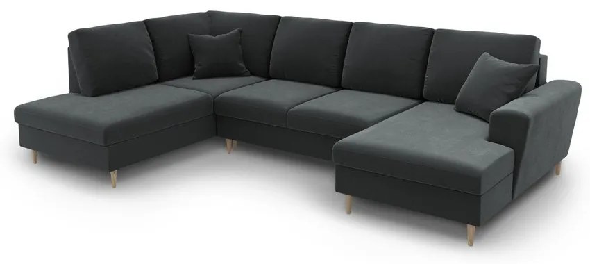Тъмносив кадифен разтегателен ъглов диван с място за съхранение (ляв ъгъл/U форма) Kyoto – Cosmopolitan Design