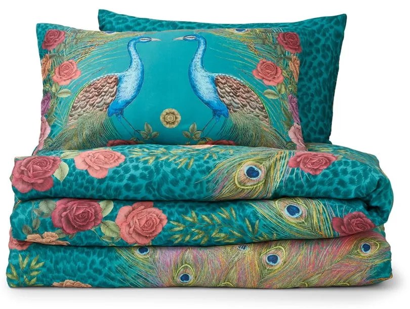 Тюркоазено двойно спално бельо от памучен сатен 200x200 cm Xanadu Peacock – Matthew Williamson