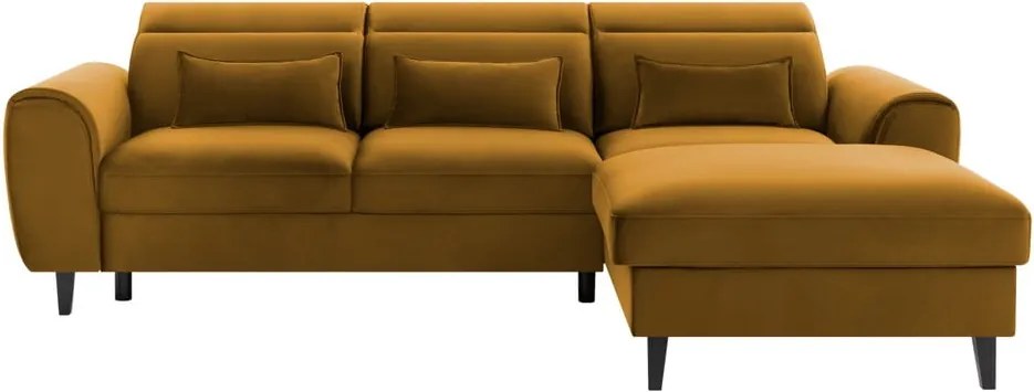 Жълт кадифен разтегателен ъглов диван с място за съхранение (десен ъгъл) Foble – ELTAP
