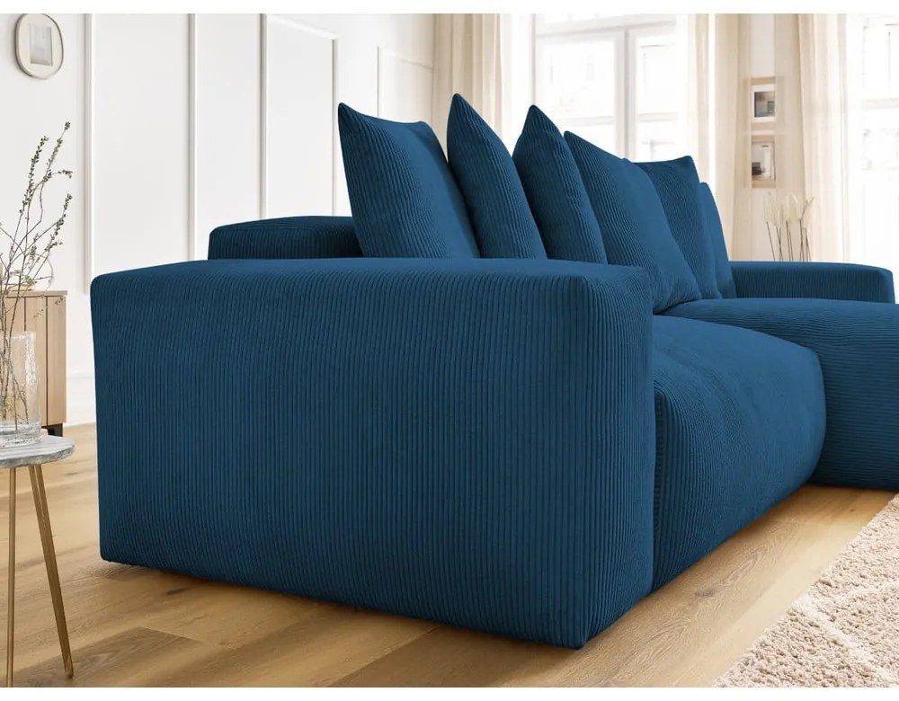 Син сгъваем/с място за съхранение ъглов диван от рипсено кадифе Voltaire – Bobochic Paris