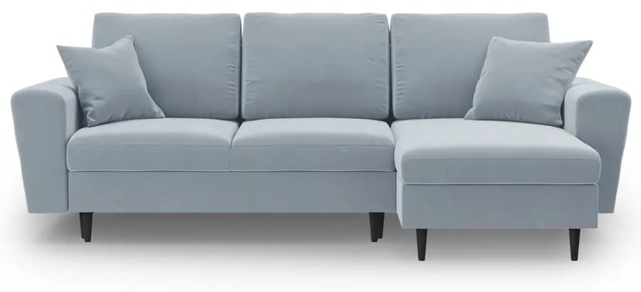 Светлосин кадифен разтегателен ъглов диван с място за съхранение Kyoto – Cosmopolitan Design