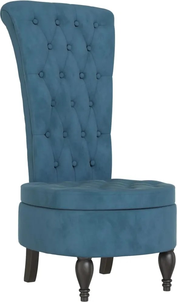 352463 vidaXL Стол с висока облегалка, син, кадифе, дизайн на копчета