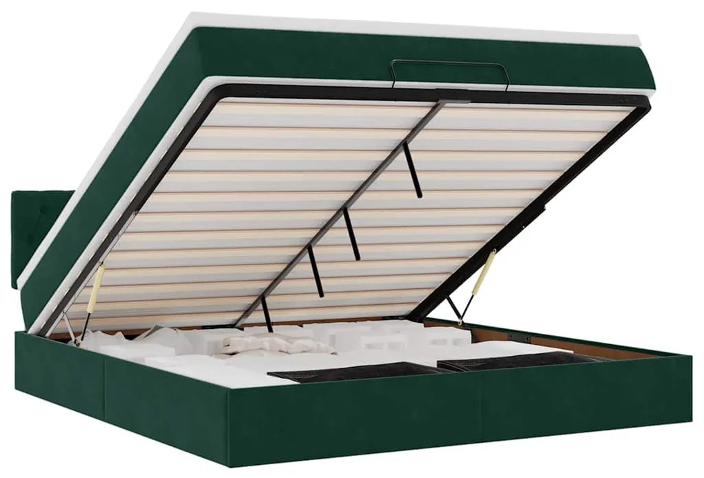 3312713 vidaXL Османска легло с матрак и LED, тъмнозелено, 180x200 см, кадифе