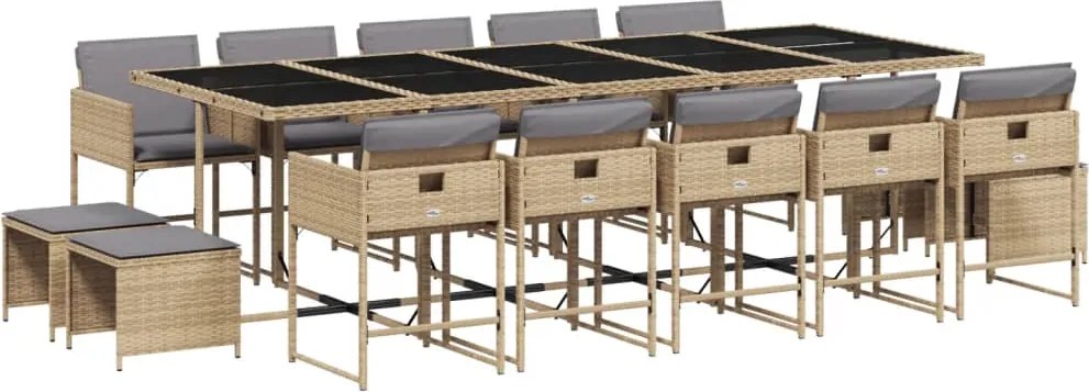 3211356 vidaXL Градински комплект с възглавници 15 части бежов микс полиратан