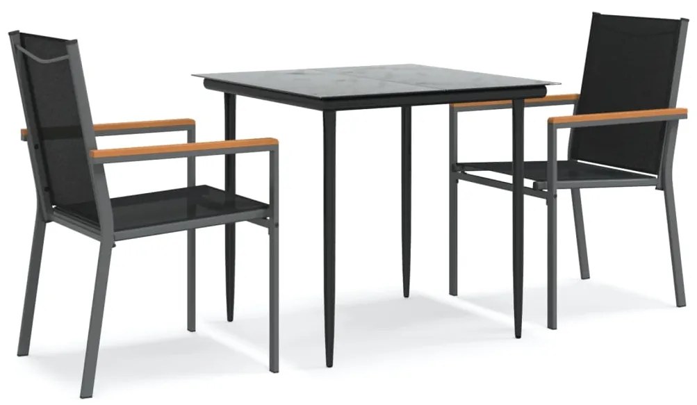 3187033 vidaXL Градински трапезен комплект 7 части черен текстилен и стомана