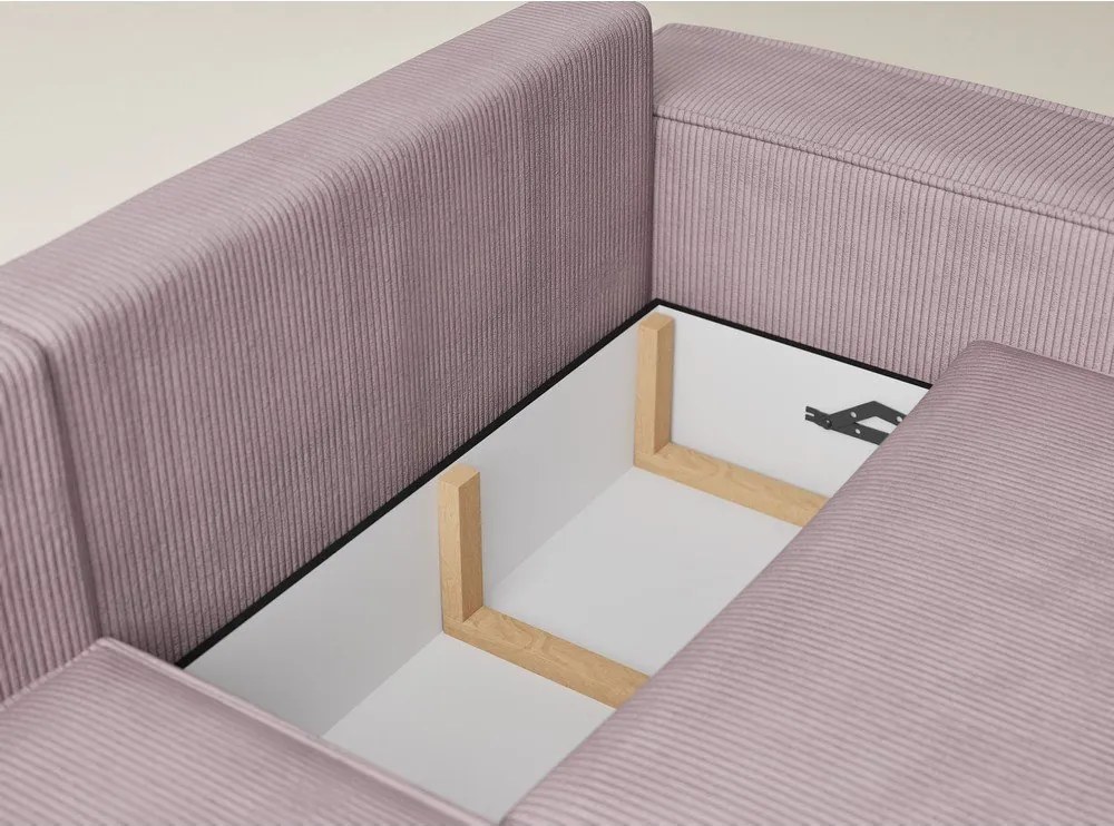 Лилав сгъваем/с място за съхранение ъглов диван от рипсено кадифе (ляв ъгъл/L форма) Tonga – Maison de Rêve