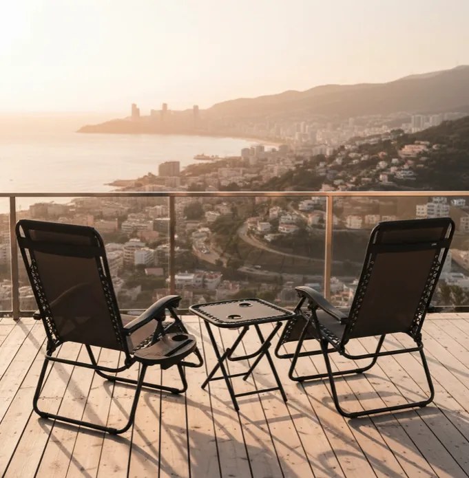 Комплект от 2 градински стола с маса - черен