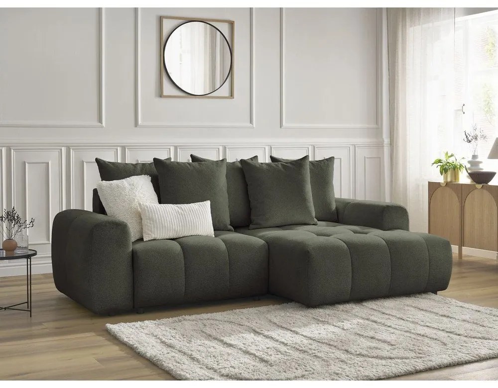 Шенилов сгъваем/с място за съхранение ъглов диван в цвят каки (десен ъгъл) Roxelane – Bobochic Paris