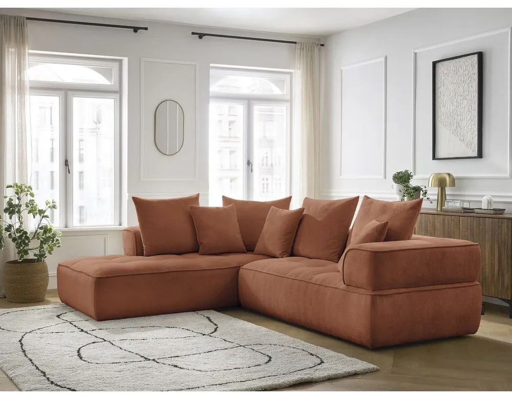 Теракотен шенилов ъглов диван (ляв ъгъл/L форма) Whesley – Bobochic Paris