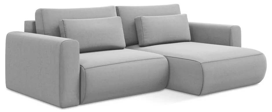 Светлосив кадифен разтегателен ъглов диван с място за съхранение (десен ъгъл) Kapua – Makamii