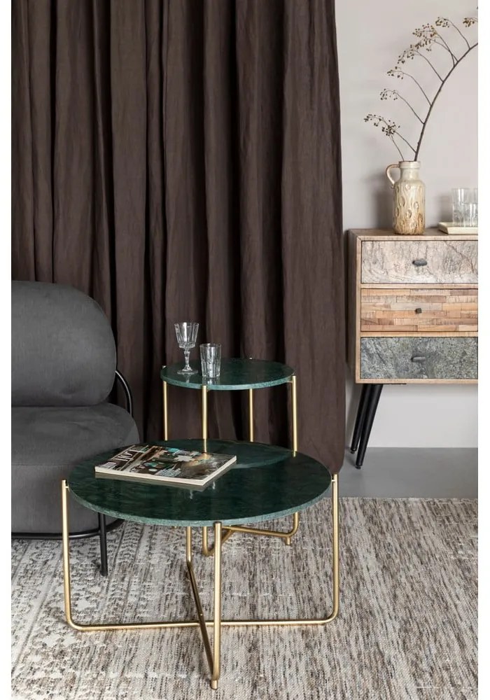 Кръгла масичка за кафе с мраморен плот в зелен и златист цвят ø 70 cm Timpa – White Label