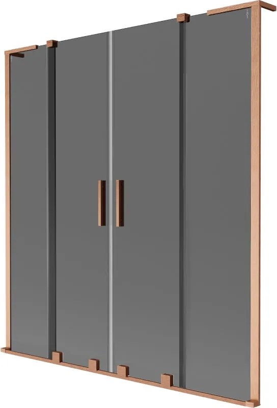 Mexen Velar L Duo параван за вана, двукрилен плъзгащ се 150 x 150 cm, графит, полиран мед - 896-150-003-42-65