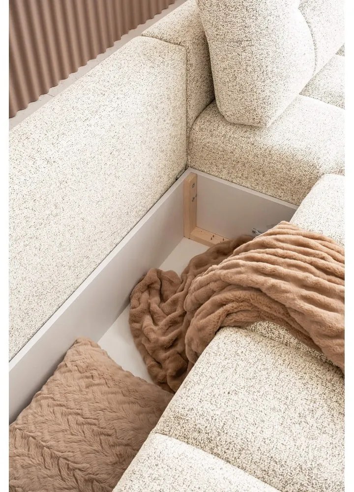 Кремав разтегателен модулен ъглов диван с място за съхранение (десен ъгъл) Lulu – Miuform