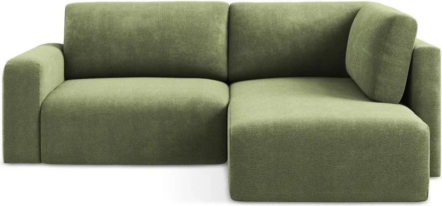 Зелен шенилов сгъваем/с място за съхранение ъглов диван (десен ъгъл/L форма) Kona – Makamii