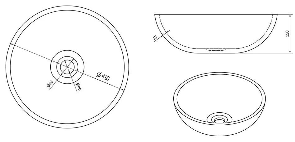 Синя/сива керамична кръгла мивка ø 41 cm Priori – Sapho