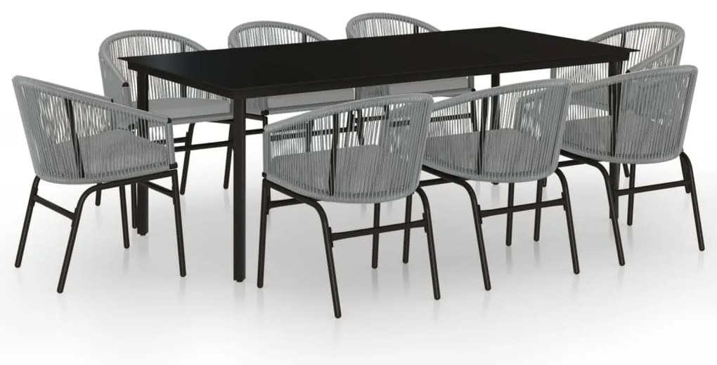 3099238 vidaXL Градински трапезен комплект, 9 части, сив