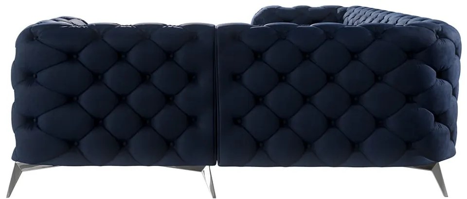 Тъмносин кадифен ъглов диван (десен ъгъл/L форма) Chelsea – Ropez