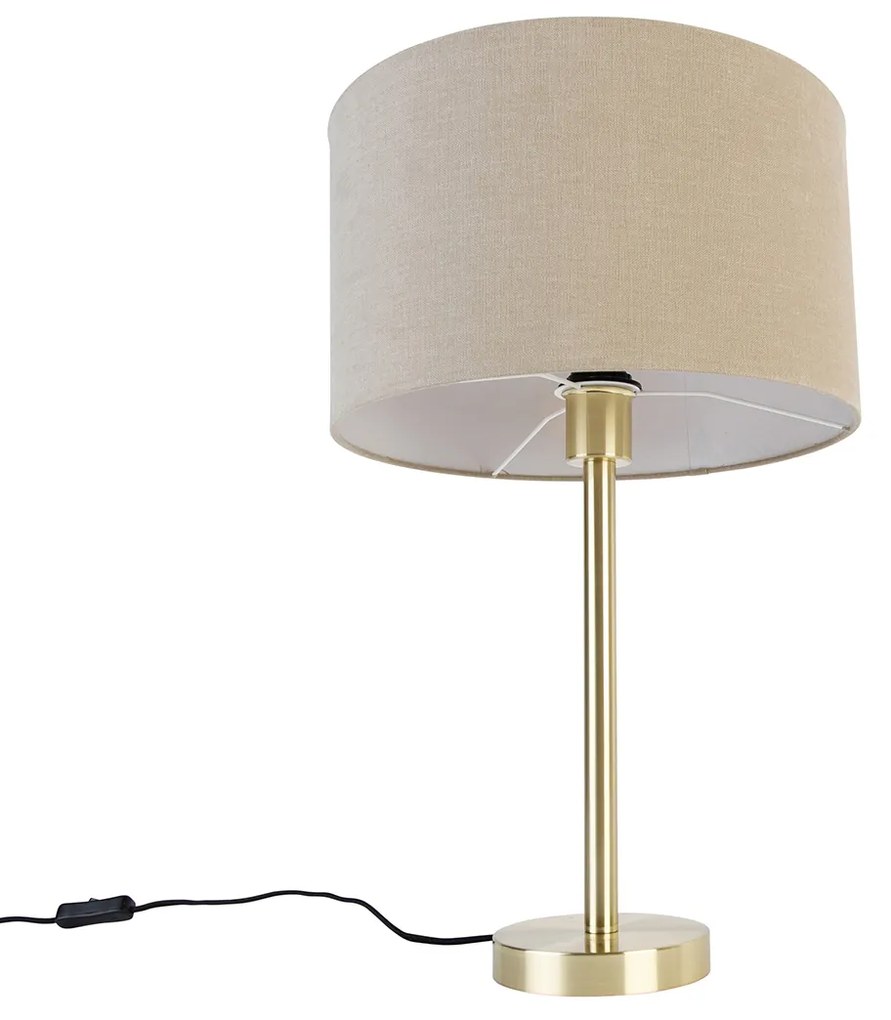 Класическа настолна лампа месинг със светлокафяв абажур 35 см - Simplo