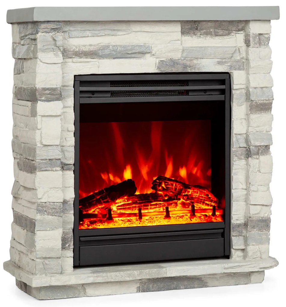Klarstein Lienz, електрическа камина, 1800 W, външен вид камък, дистанционно управление, светло сив