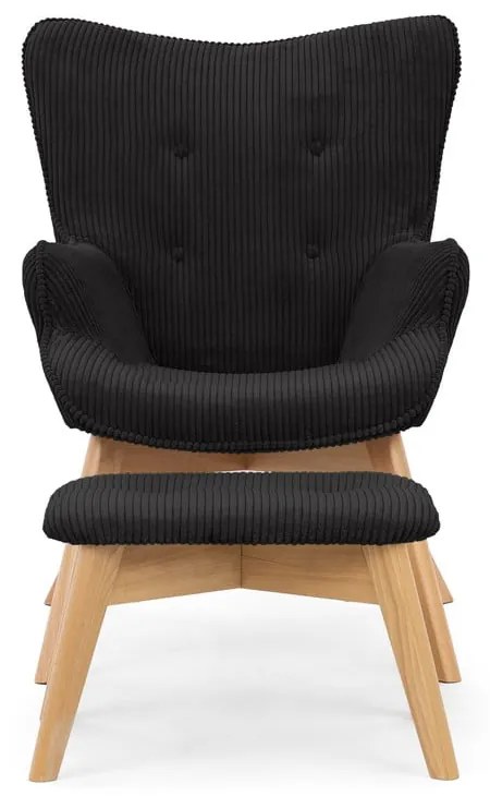 Черен фотьойл с табуретка от рипсено кадифе Niko – Ropez