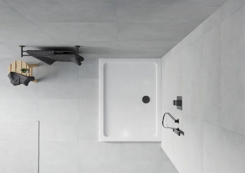 Mexen Flat правоъгълна тънка душ кабина 80 x 70 см, бяла, черен сифон - 40107080B