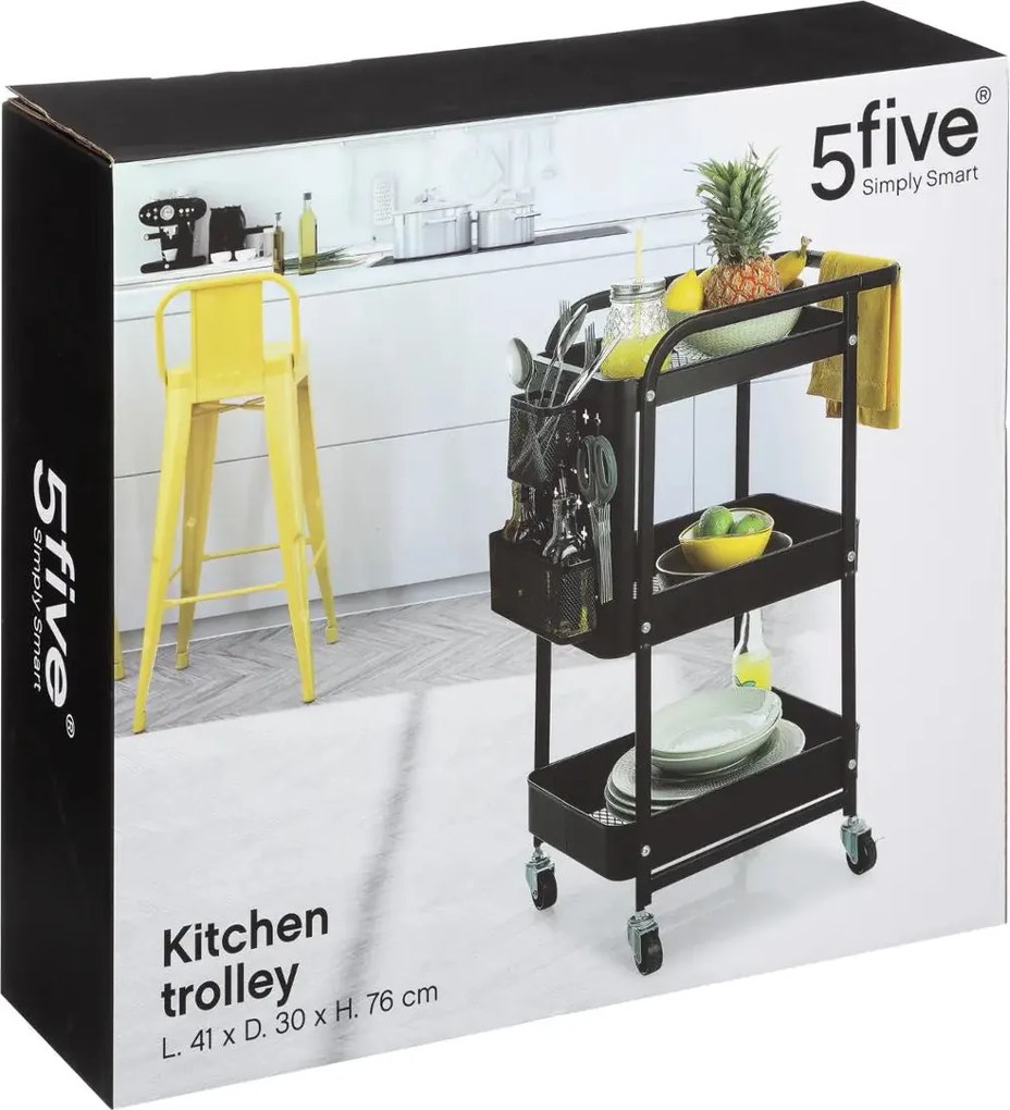 Кухненска количка 5five, Черен, Метал, Перфорирана