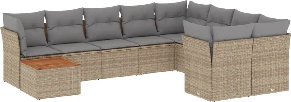 3256157 vidaXL Градински диван с възглавници 10 части бежов микс полиратан