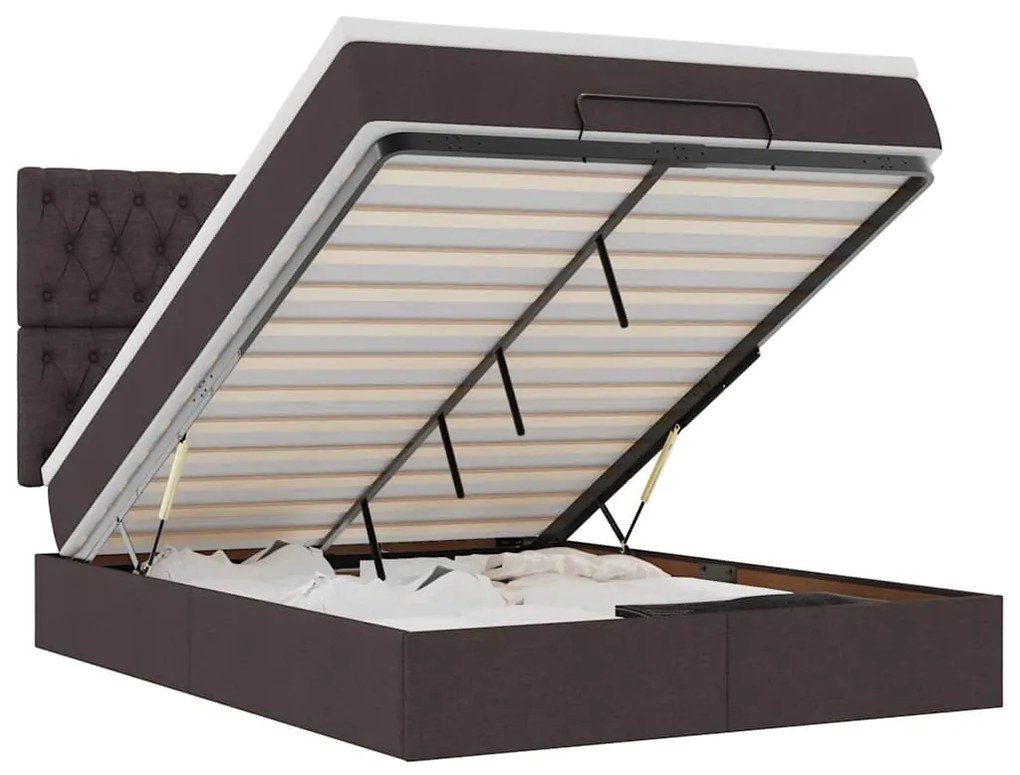 3314089 vidaXL Османска легло с матрак и LED, тъмнокафяво, 140x190 см, плат