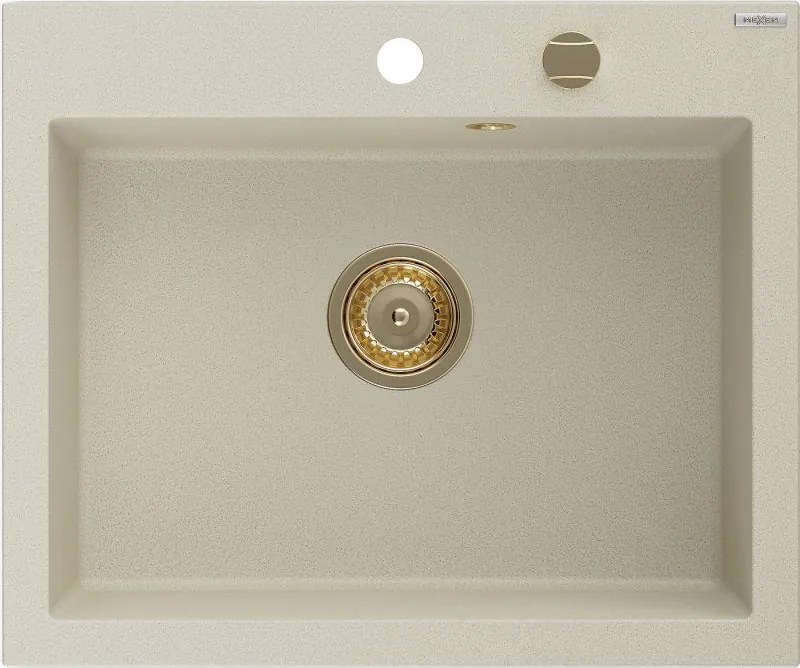 Mexen Elix гранитна мивка с 1 отделение 600 x 500 mm, бежова, златен сифон - 6525601005-69-G